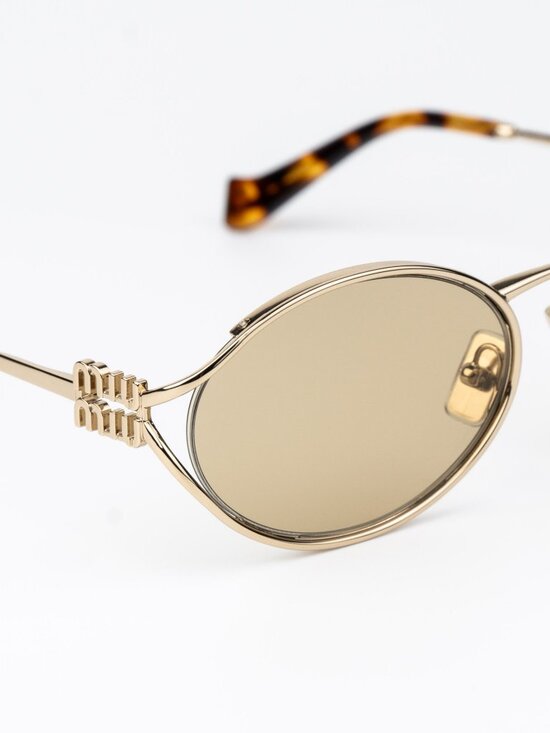Miu Miu Women Sunglasses LOGO Pale Gold Yellow Oval MU52YS ZVN10R NEW AUTHENTIC main image 13